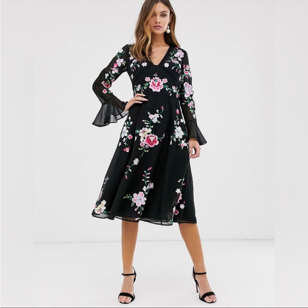ASOS black midi embroidery dress